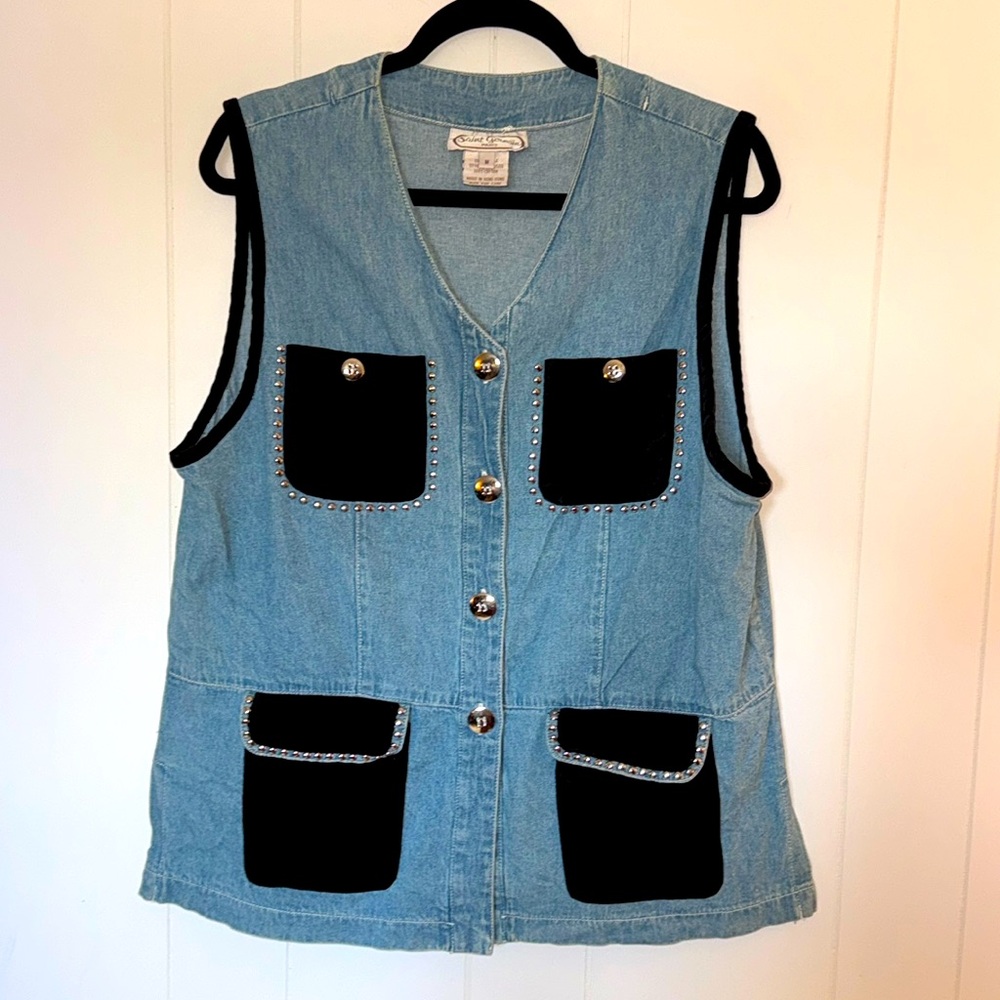 Vintage Saint Germain Denim and Velvet Vest Size M